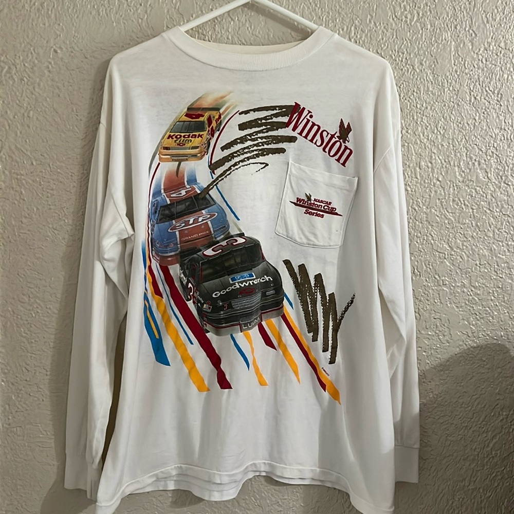 VTG Winston Cup T-shirt Size XL 1992 White Nascar Racing Long Sleeve Made In USA